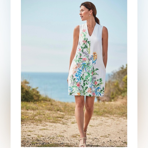 Tommy Bahama Dresses & Skirts - Tommy Bahama Tambay Trellis Linen-Blend Floral Sleeveless Shift Dress Size M